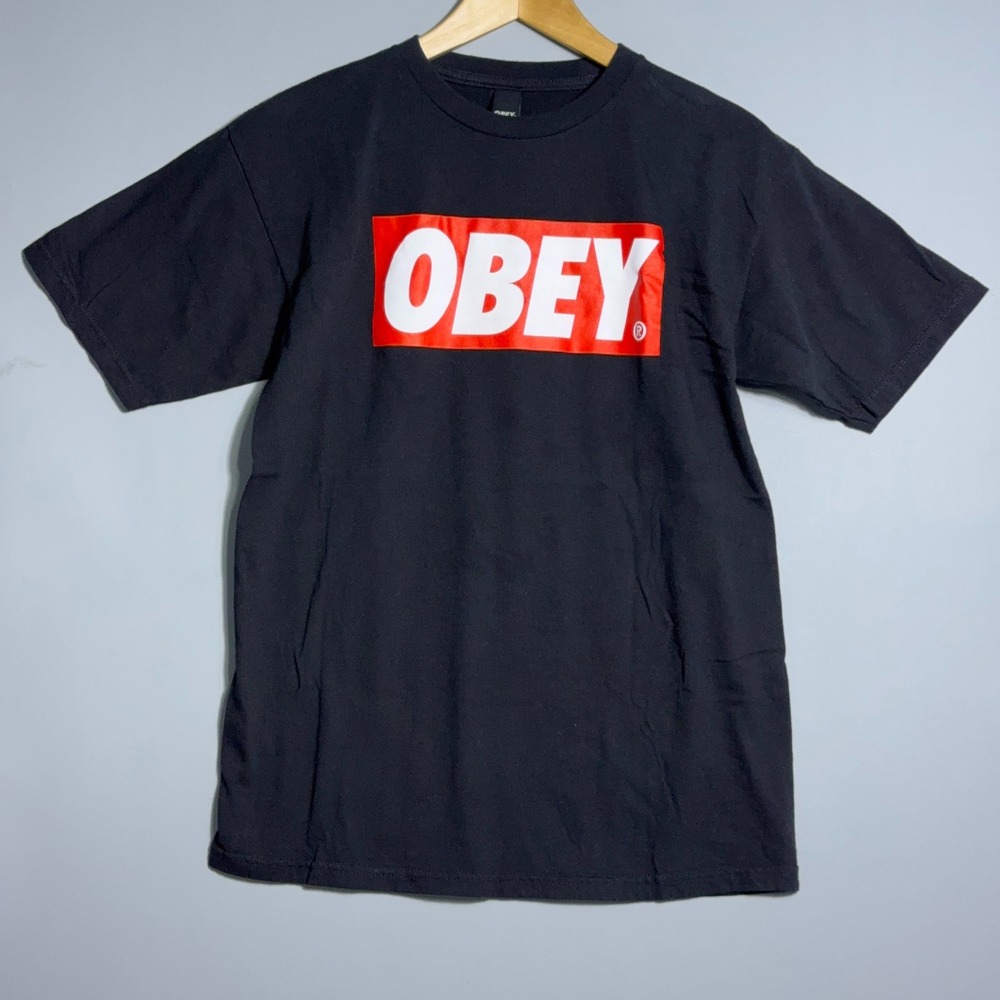 Obey Box Logo T Shirt Mens Size Medium Cotton Black Streetwear